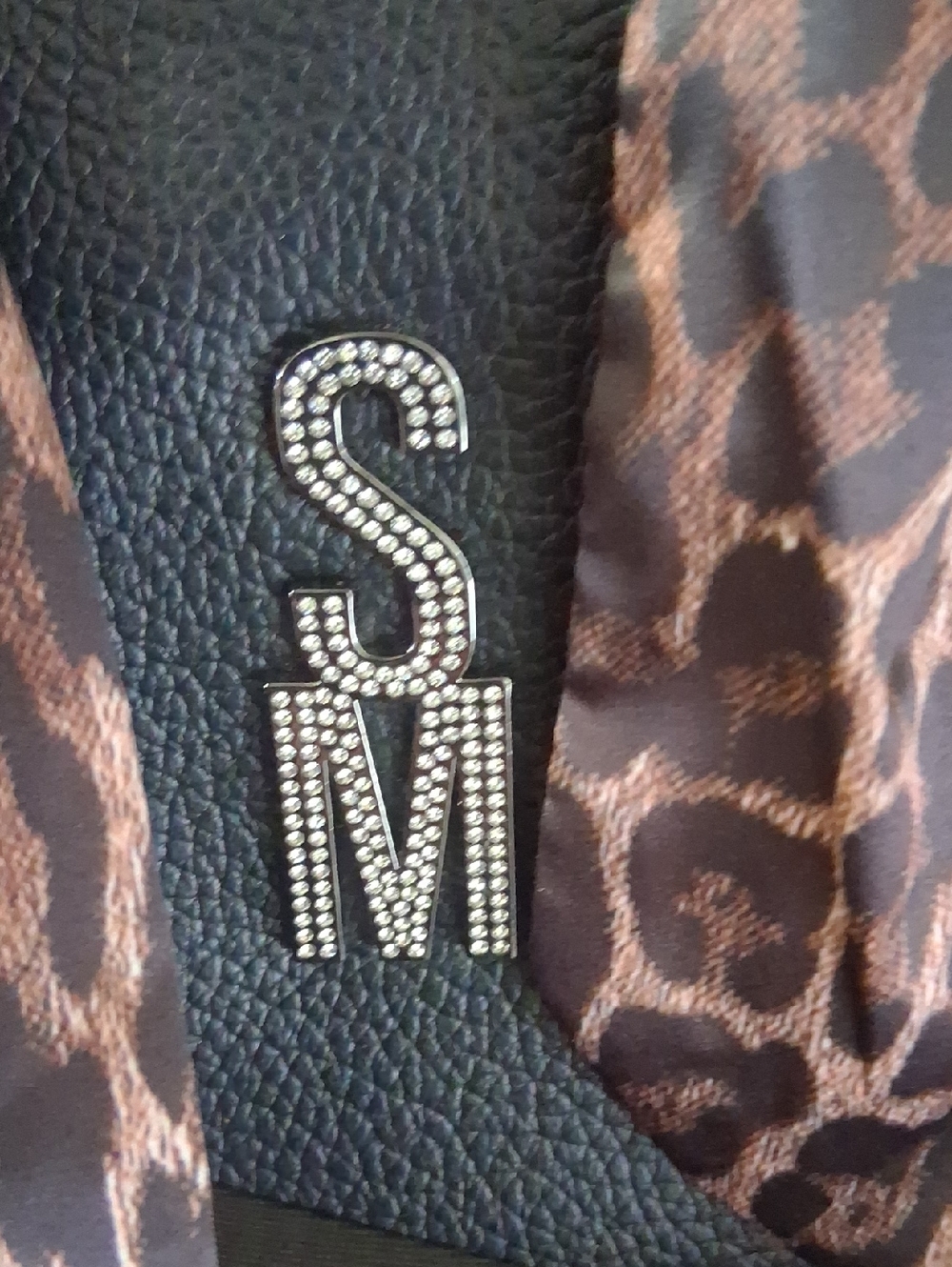 Steve Madden Black Mini Satchel with Leopard-Print Scarf - Picture 3 of 5